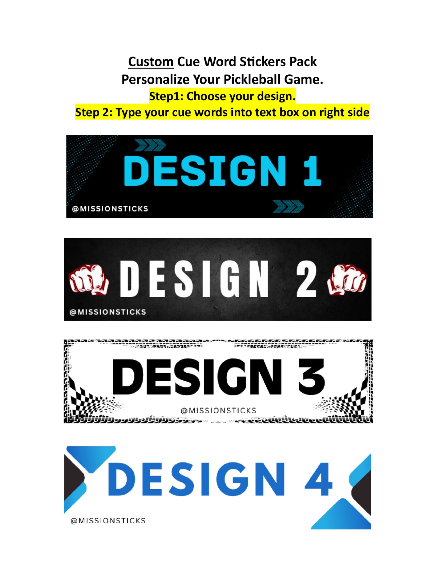 c. Custom Cue Words Pack (8 Stickers) – Personalize Your Pickleball Game!