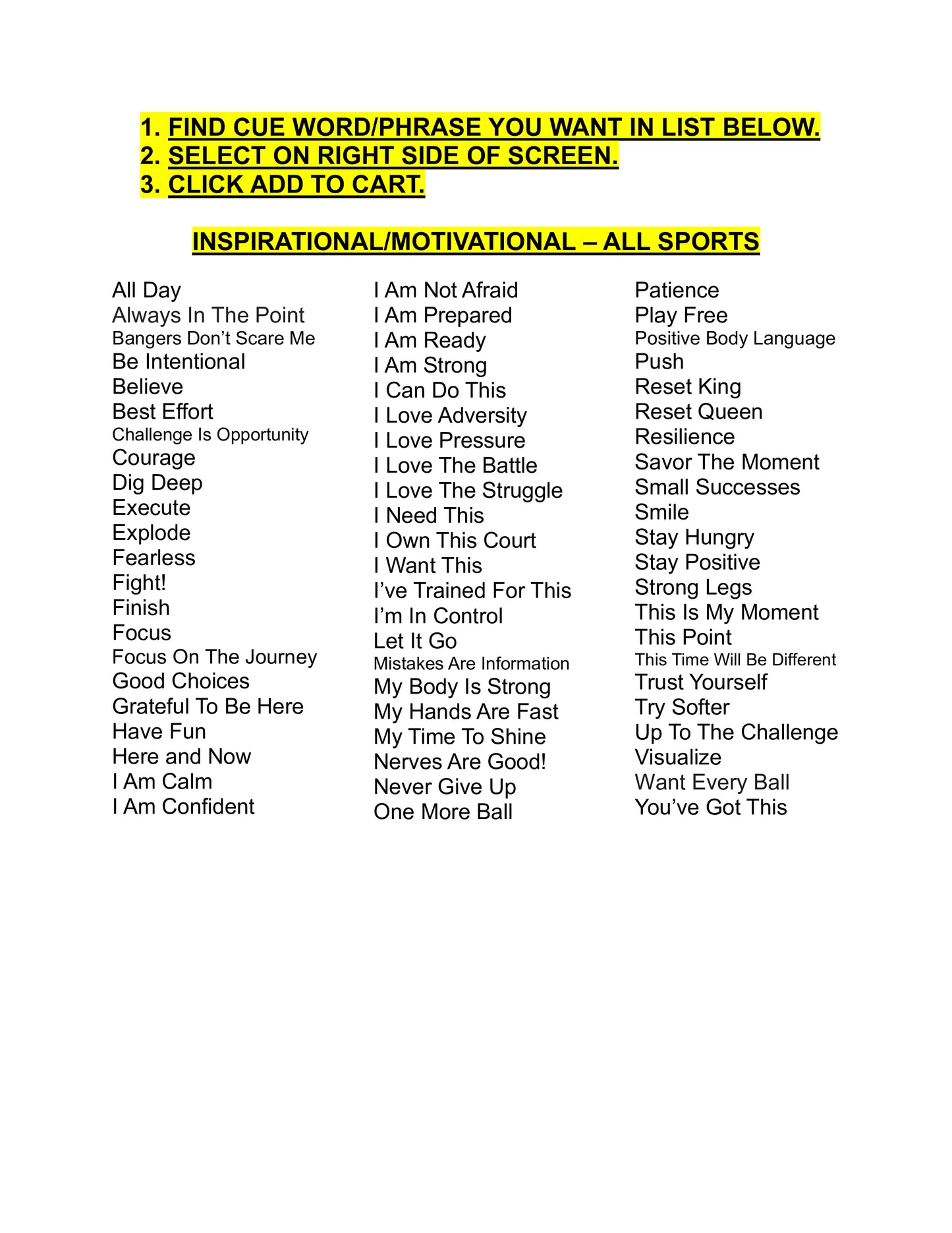 a. MOTIVATIONAL CUE WORDS (Choose from 65+ OPTIONS!). $3.99 per sticker.